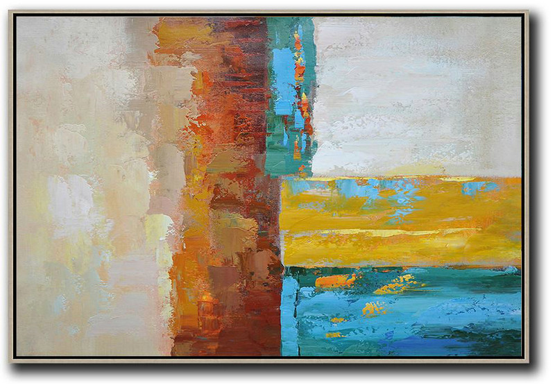 Original Art,Vertical Palette Knife Contemporary Art,Extra Large Canvas Art,Handmade Acrylic Painting,Blue,Red,Yellow,Gray.etc